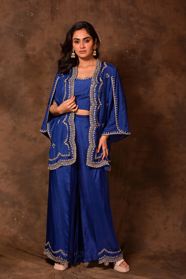 Stunning Blue Inara Cape & Plazzo Set