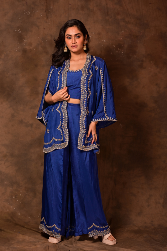 Stunning Blue Inara Cape & Plazzo Set