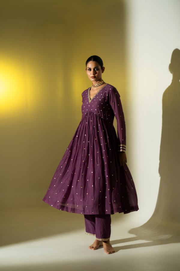 Purple Mulchanderi Ararkali Set