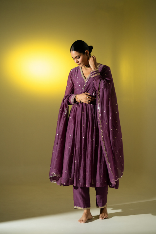 Purple Mulchanderi Ararkali Set