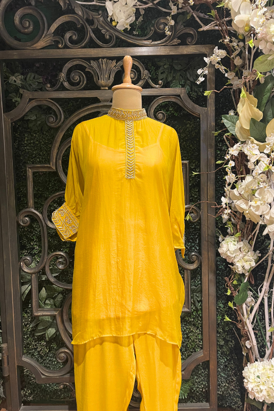 Daffodil Yellow Round Neck  Embriodered Co-ord Set