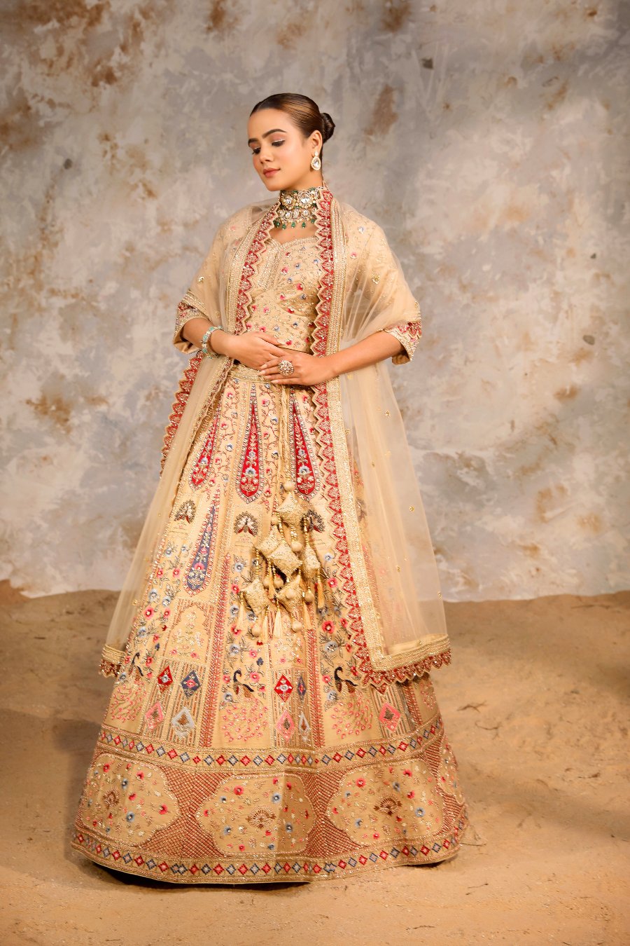 Gold Mughal Peacock Bridal Lehenga Set