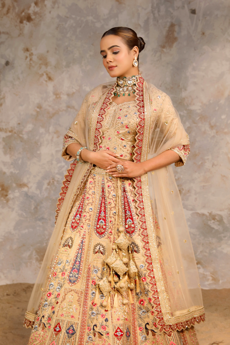 Gold Mughal Peacock Bridal Lehenga Set