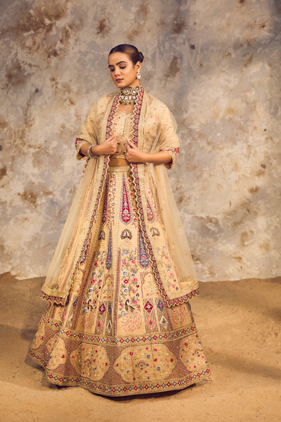 Gold Mughal Peacock Bridal Lehenga Set