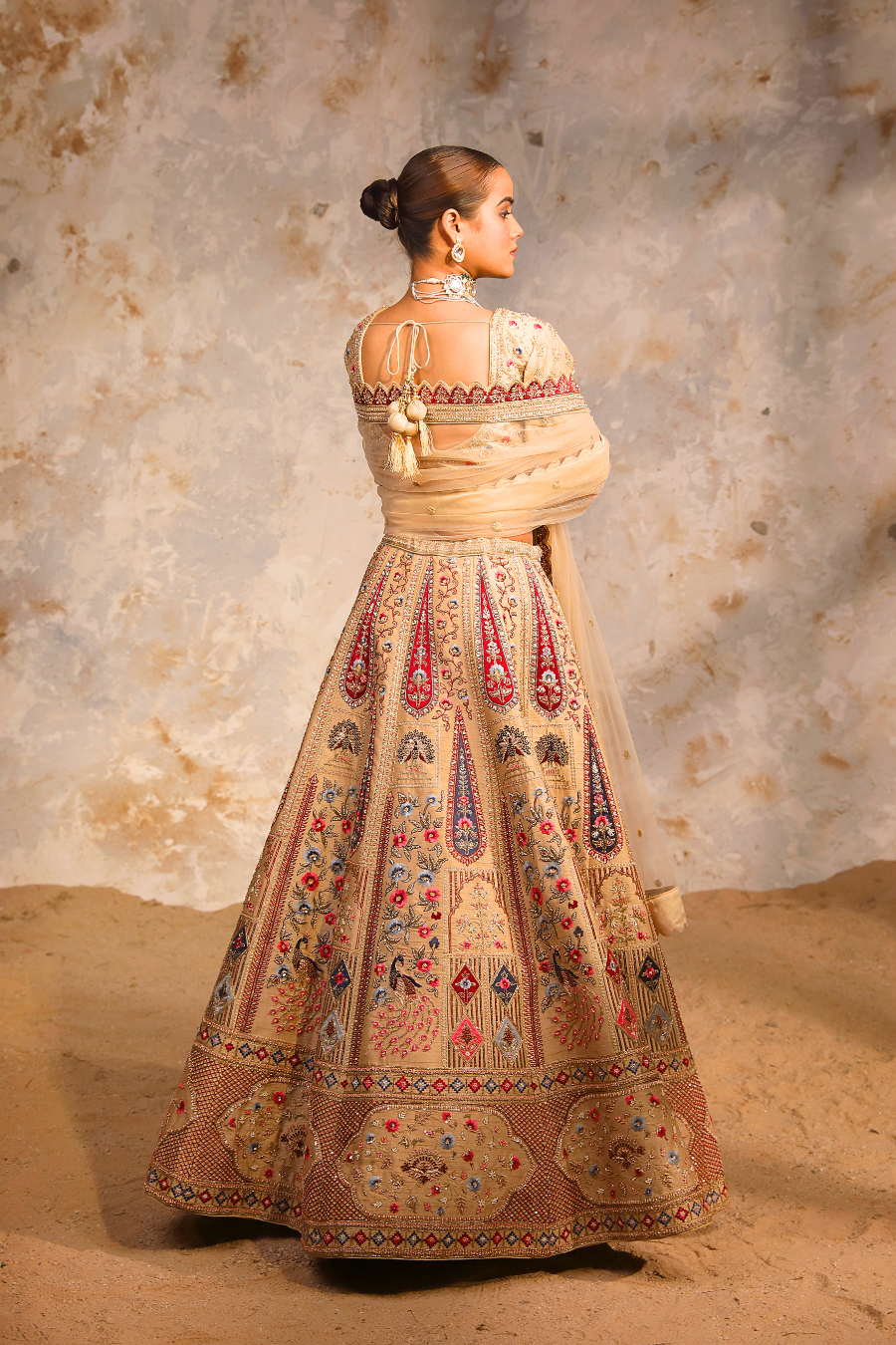 Gold Mughal Peacock Bridal Lehenga Set