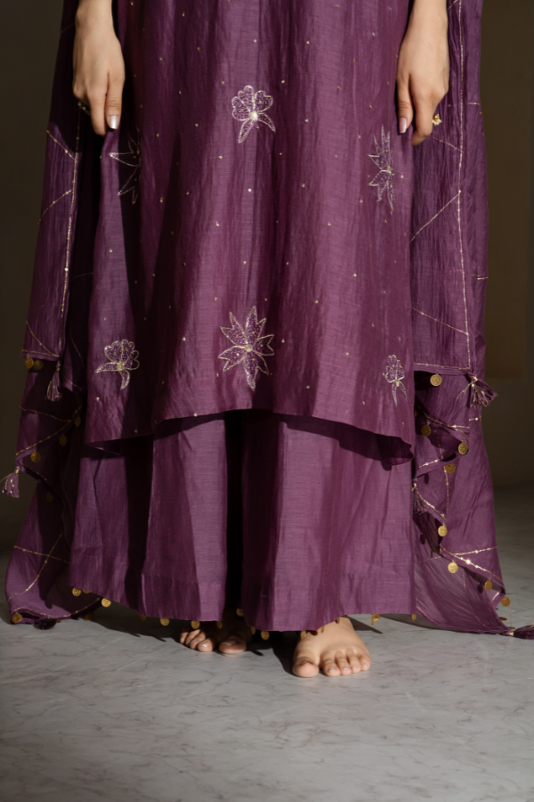 Purple Dabka Embroidery Mulchanderi Kurta Set