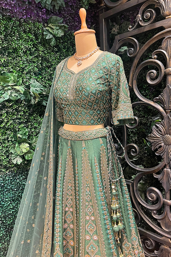 Classic Green Zardozi Bridal Lehenga Set