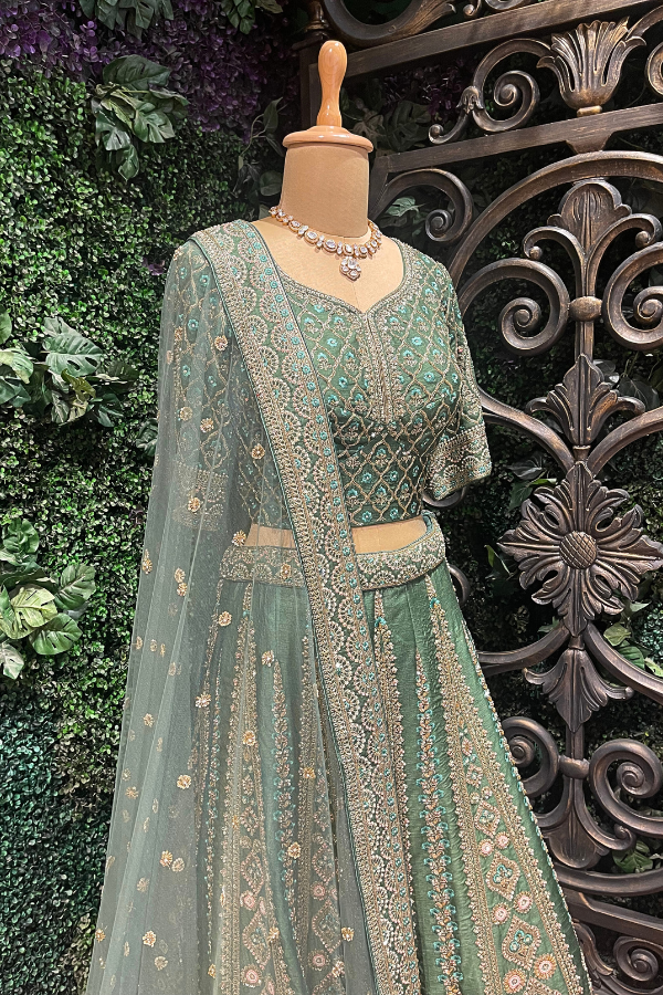 Classic Green Zardozi Bridal Lehenga Set