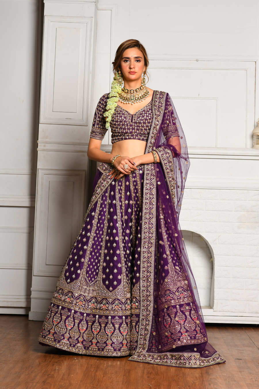 Dark Purple Zardozi Lehenga Set