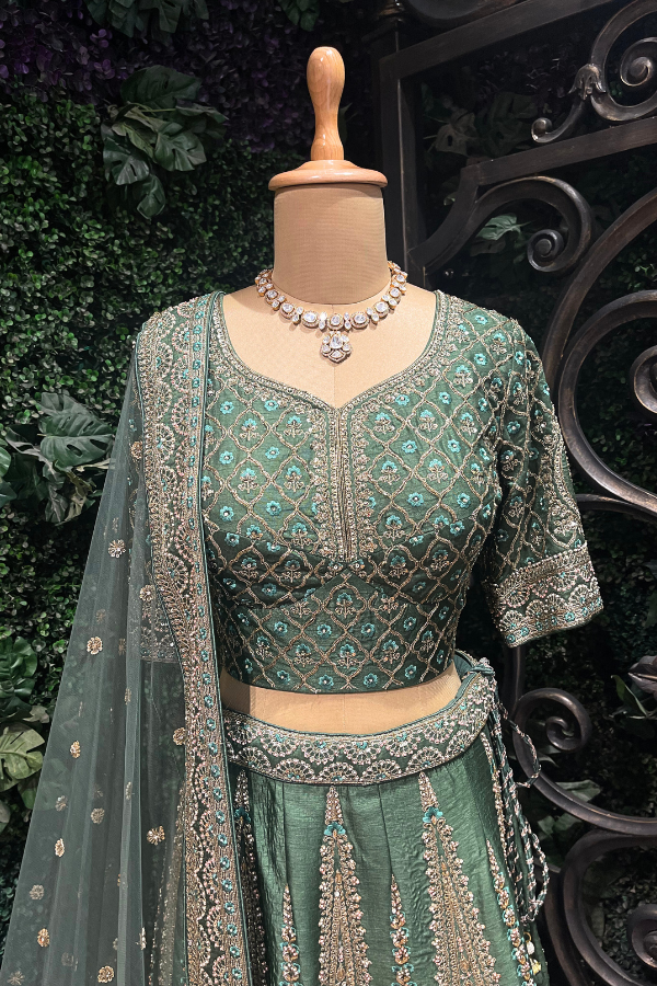 Classic Green Zardozi Bridal Lehenga Set