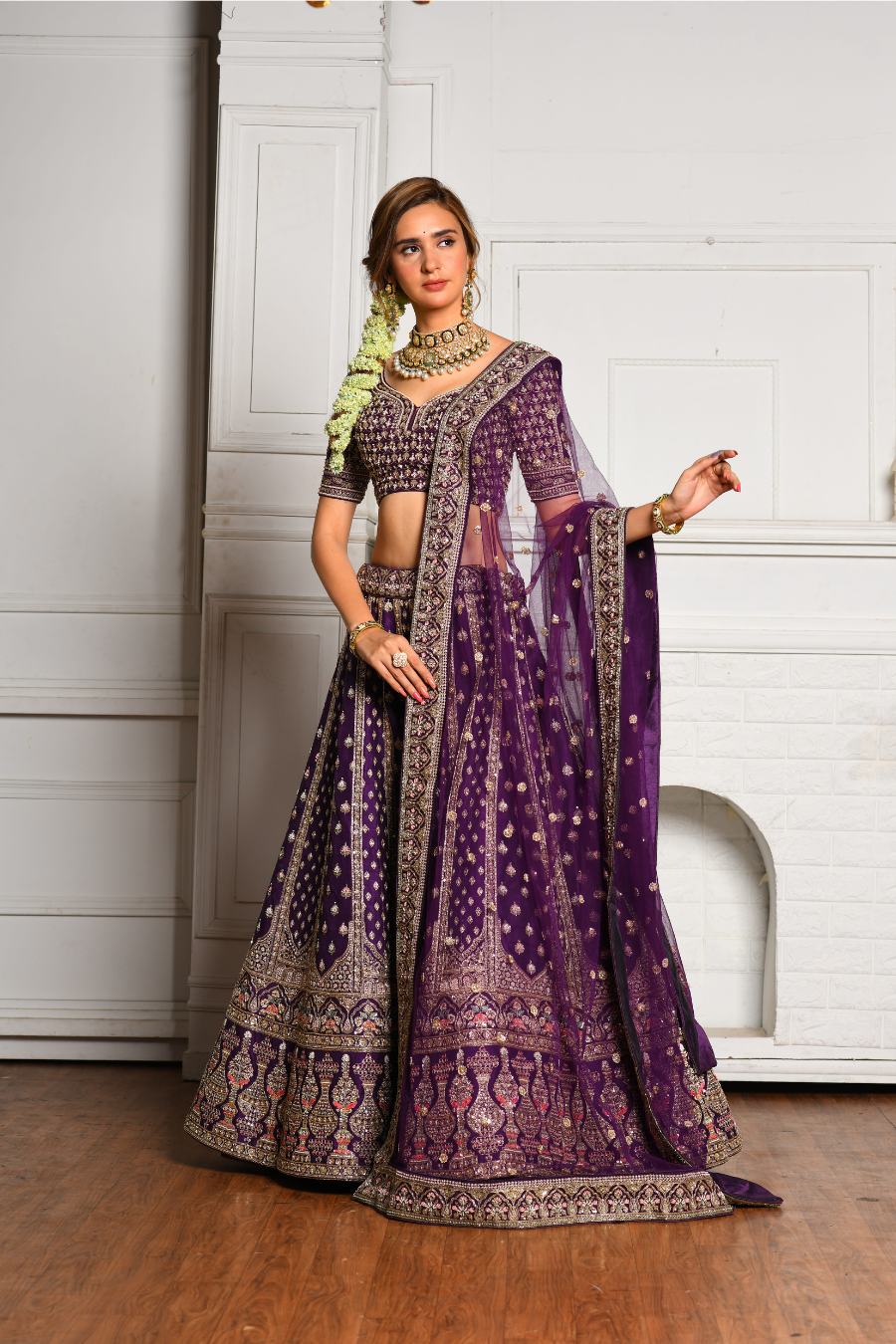 Dark Purple Zardozi Lehenga Set