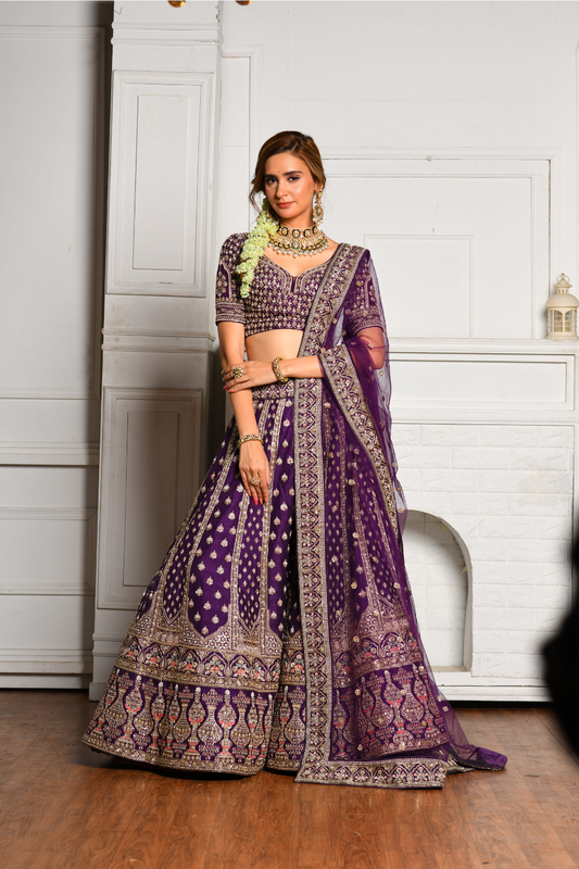 Dark Purple Zardozi Lehenga Set