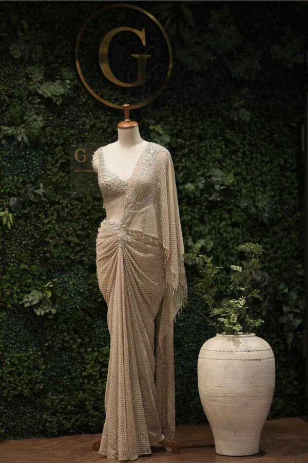 Light Gold Draped Saree