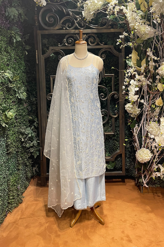 Cloud Blue Embroidered Kurta Sharara Set