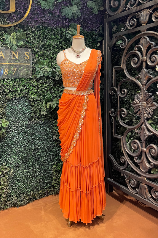 Clementine Orange Drape saree