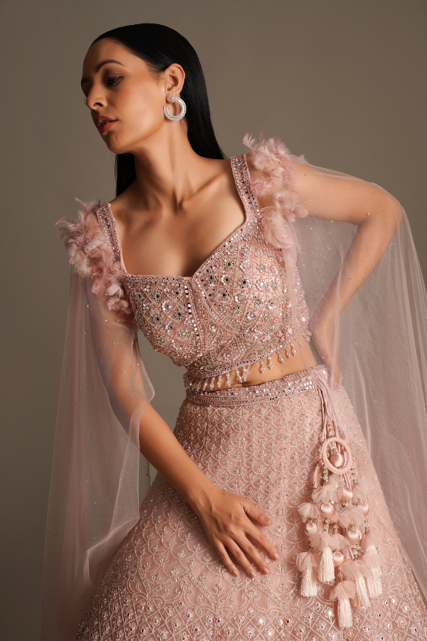 Sequins Detailed Light Pink Lehenga Set