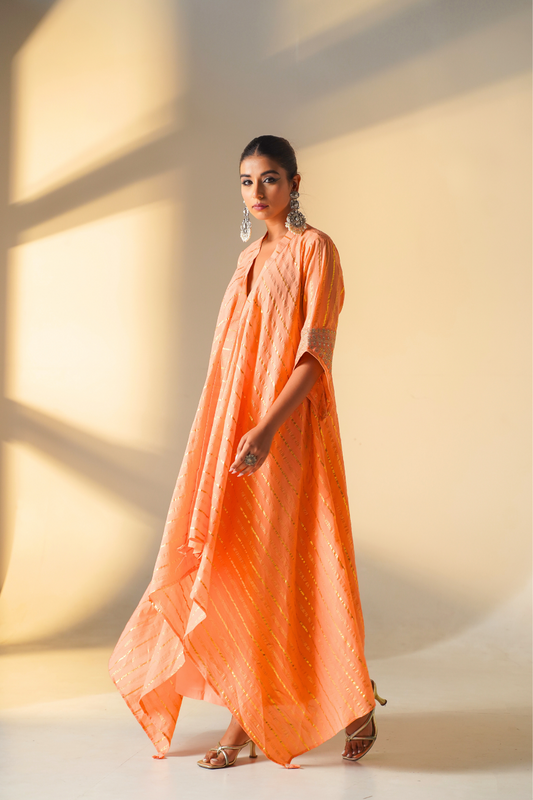 Peach Handerchief Cut Kurta Set