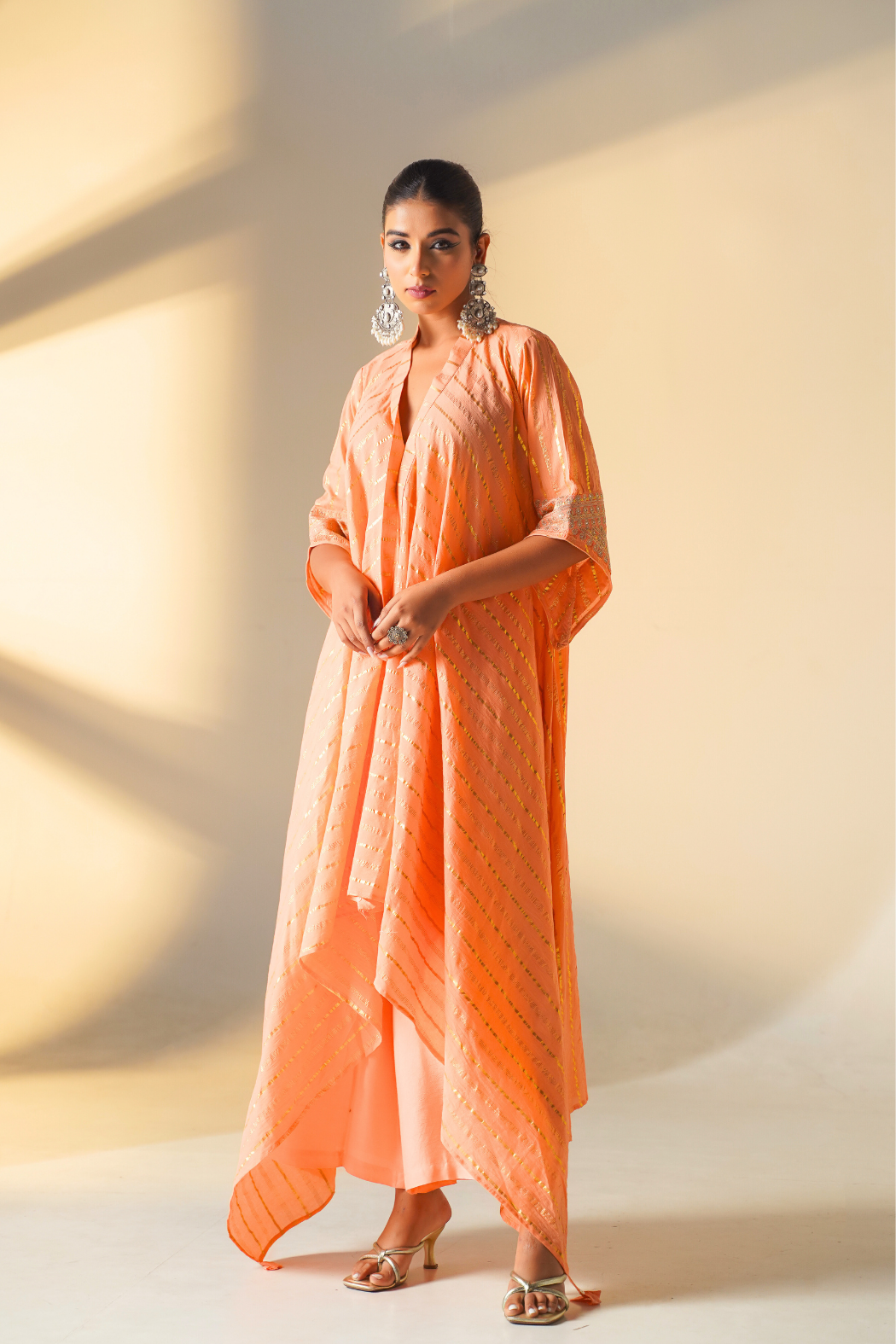 Peach Handerchief Cut Kurta Set