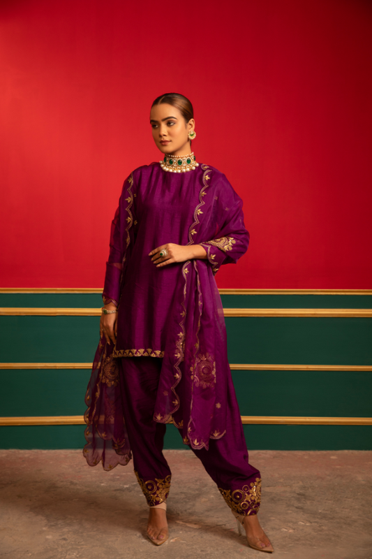 Purple Embroidered Suit Set