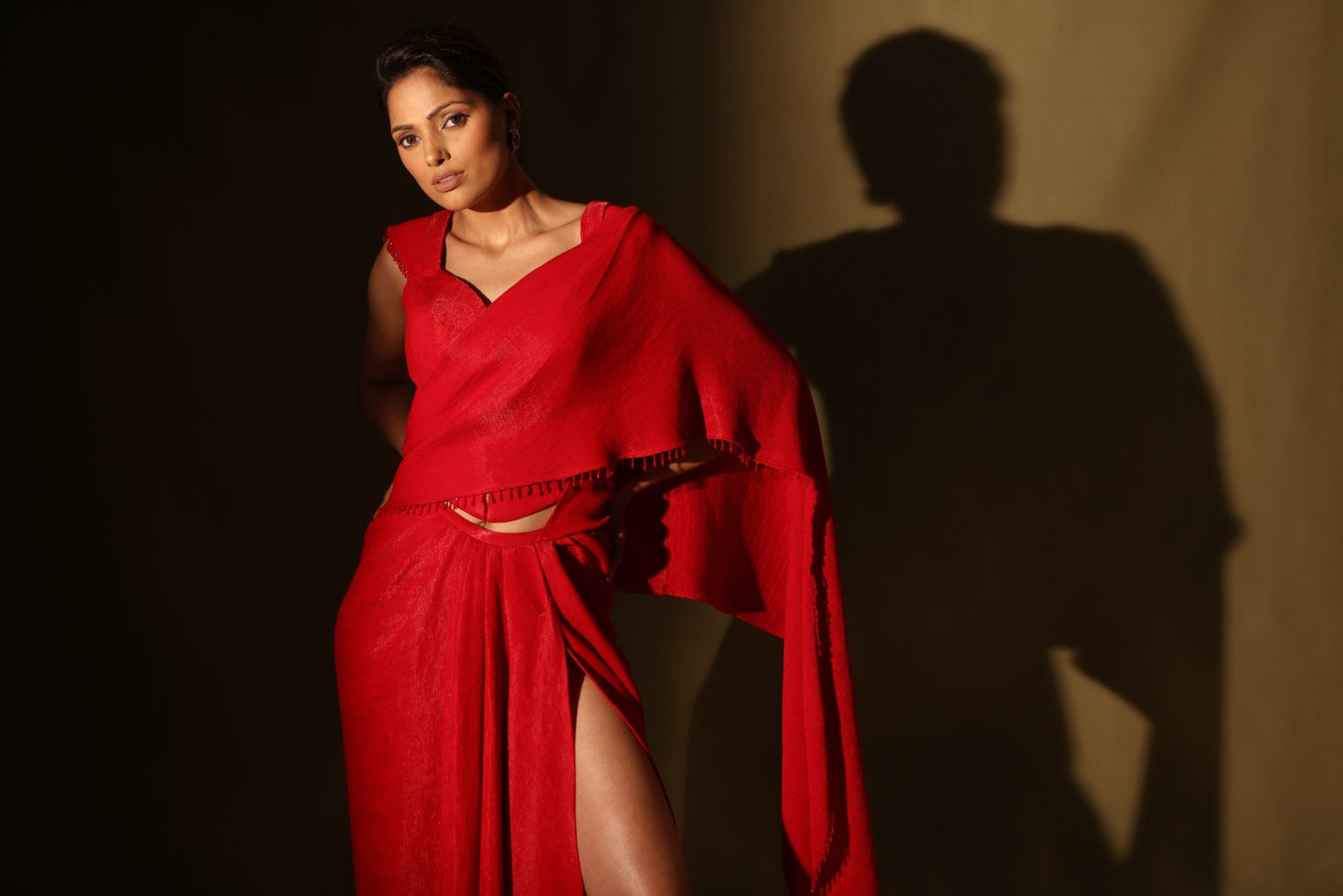 Scarlet red corset saree