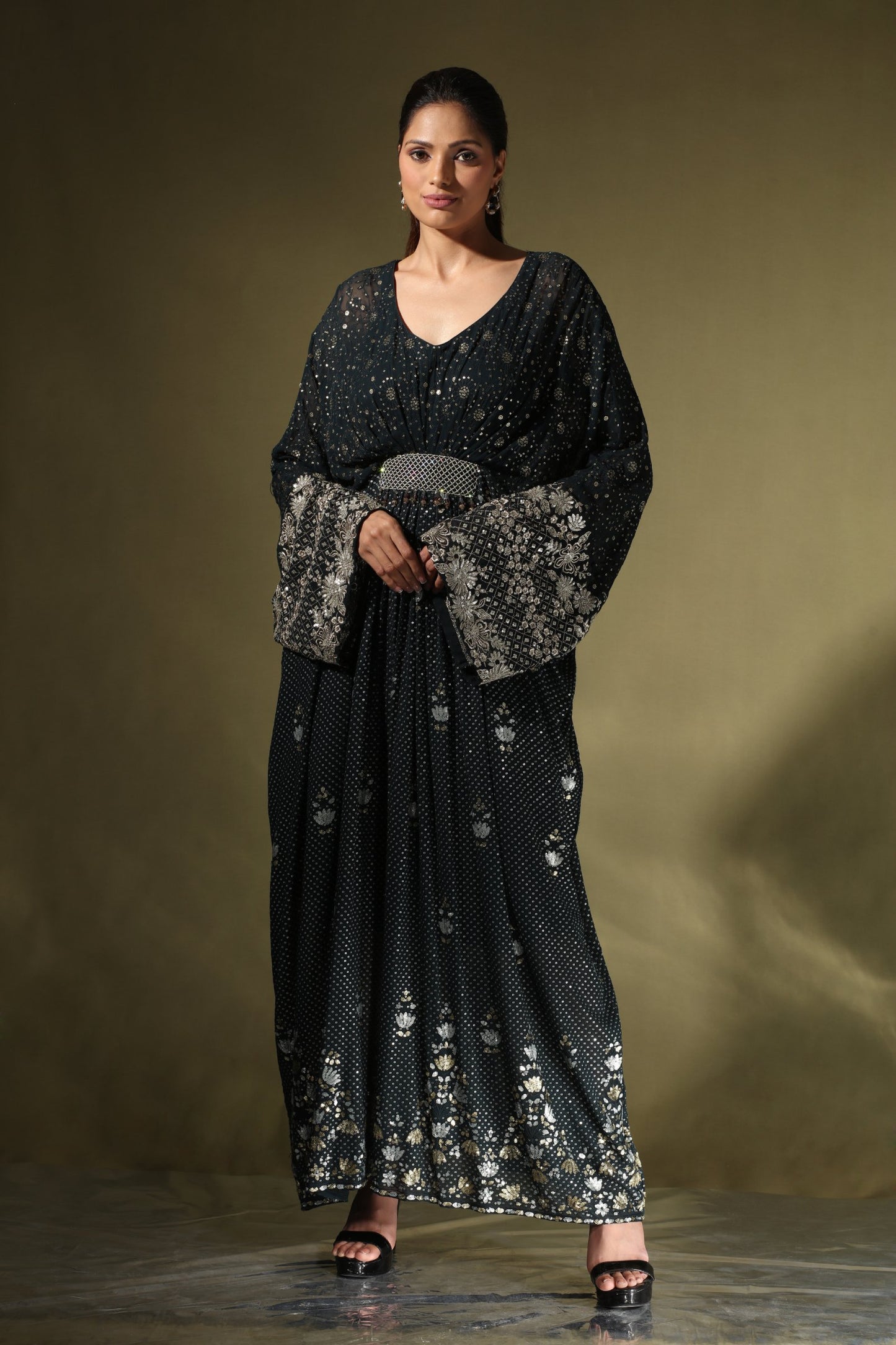 Dark Teal Embellished Kaftan