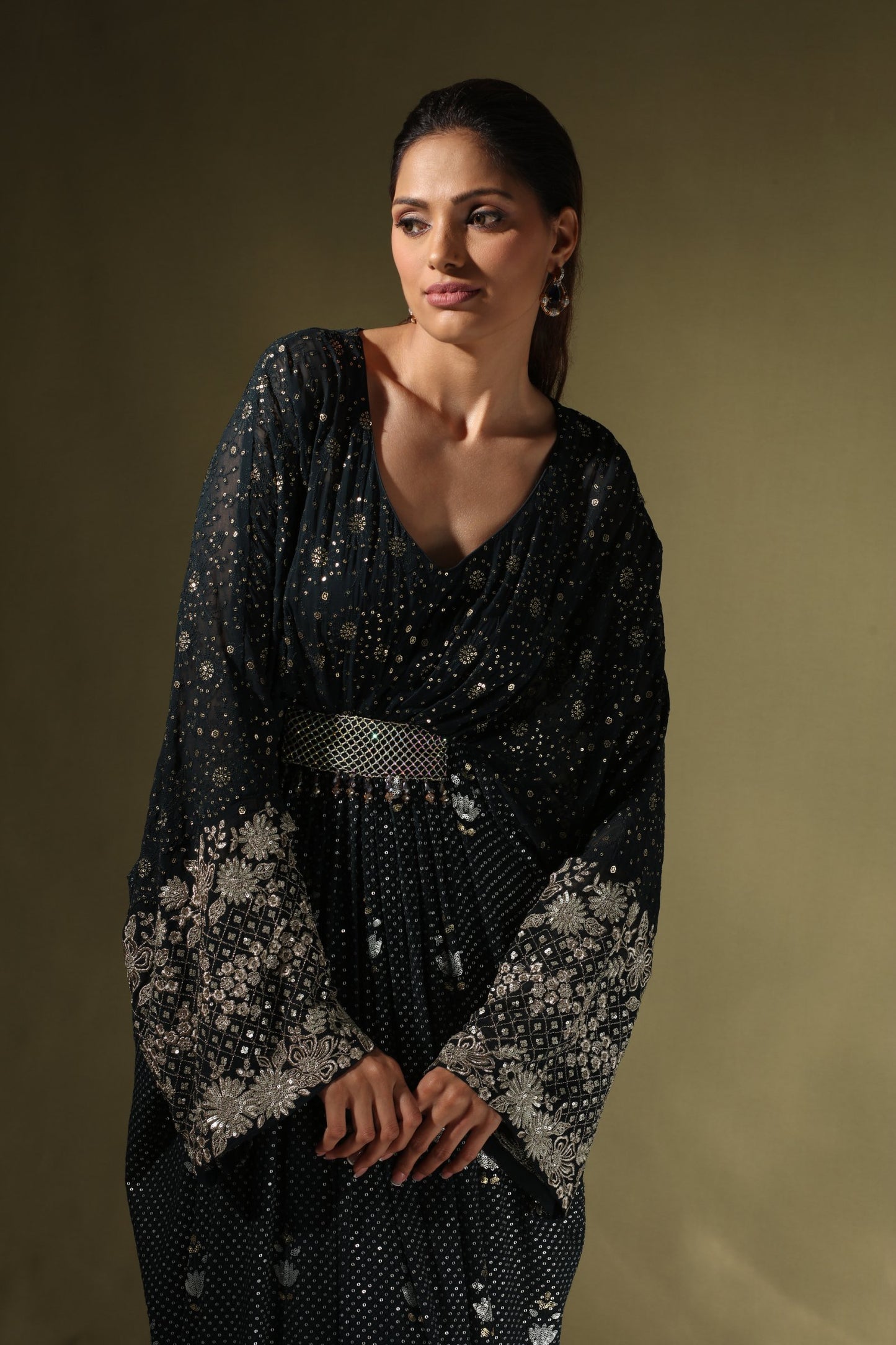 Dark Teal Embellished Kaftan