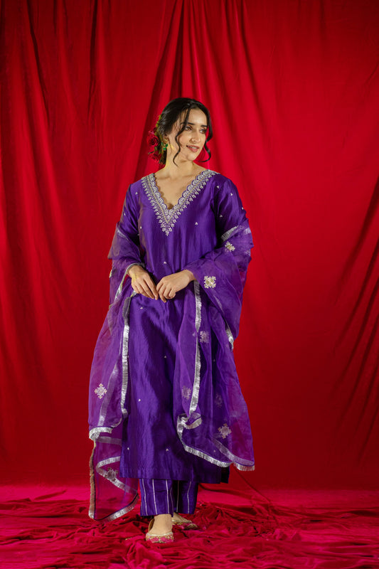 Purple Gota Patti Kurta Set