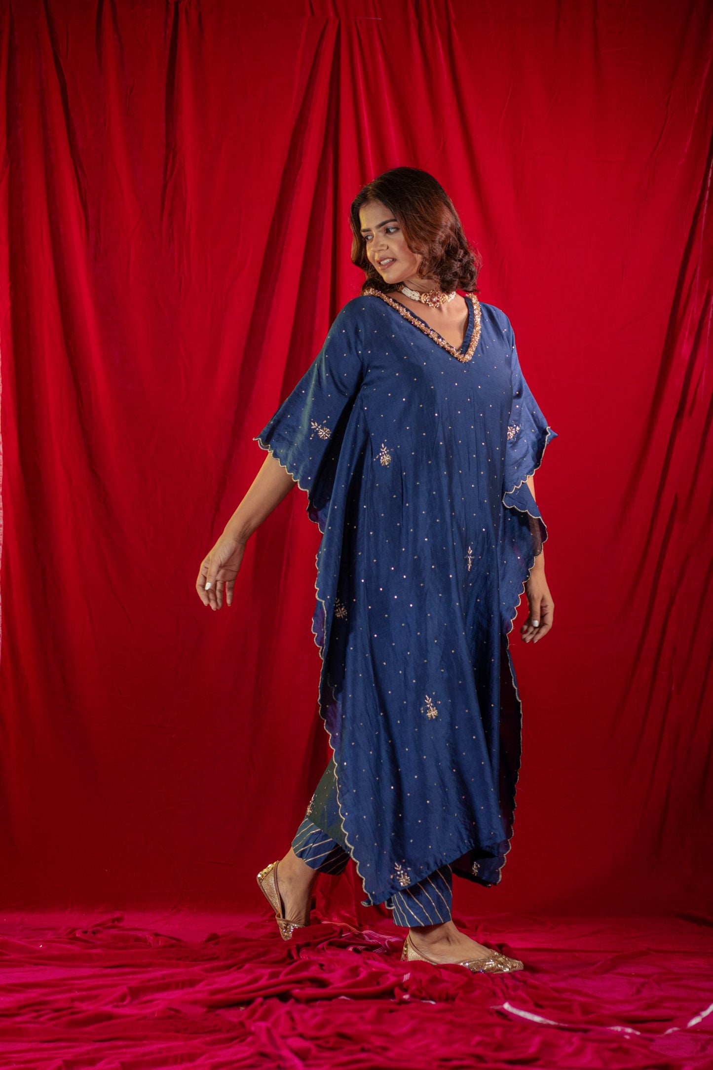 Midnight Blue Chanderi Kaftan Set