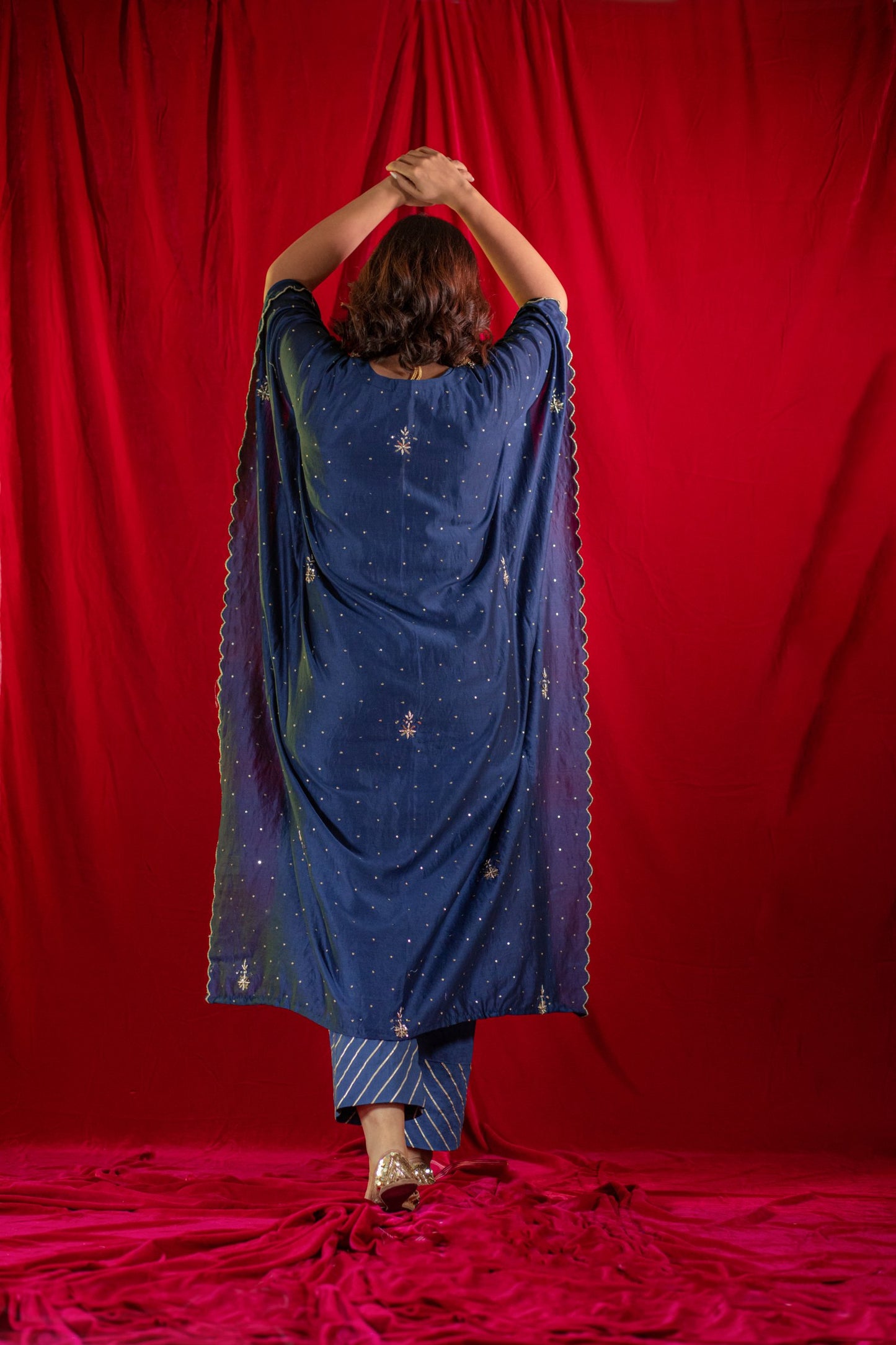 Midnight Blue Chanderi Kaftan Set