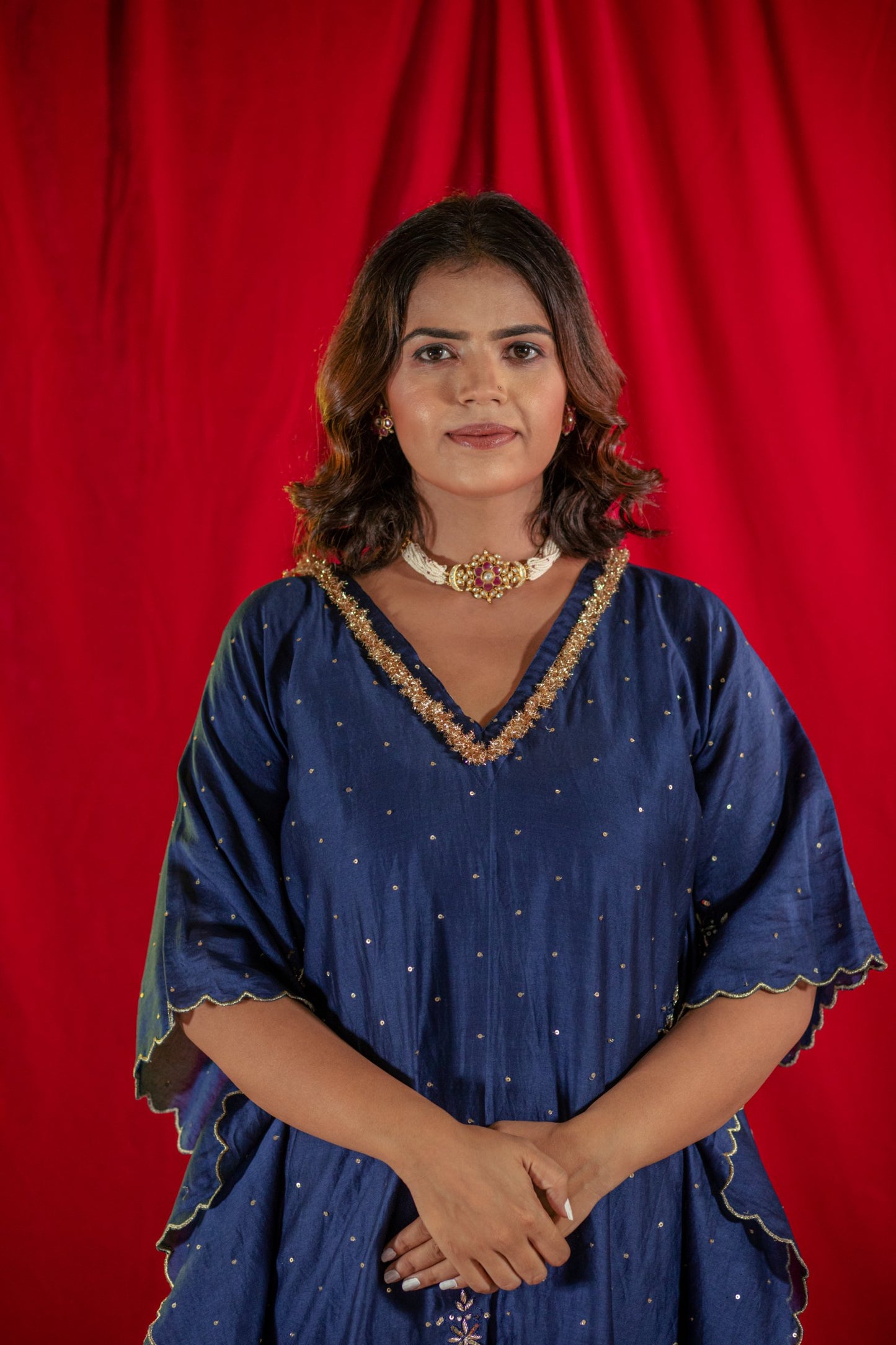 Midnight Blue Chanderi Kaftan Set