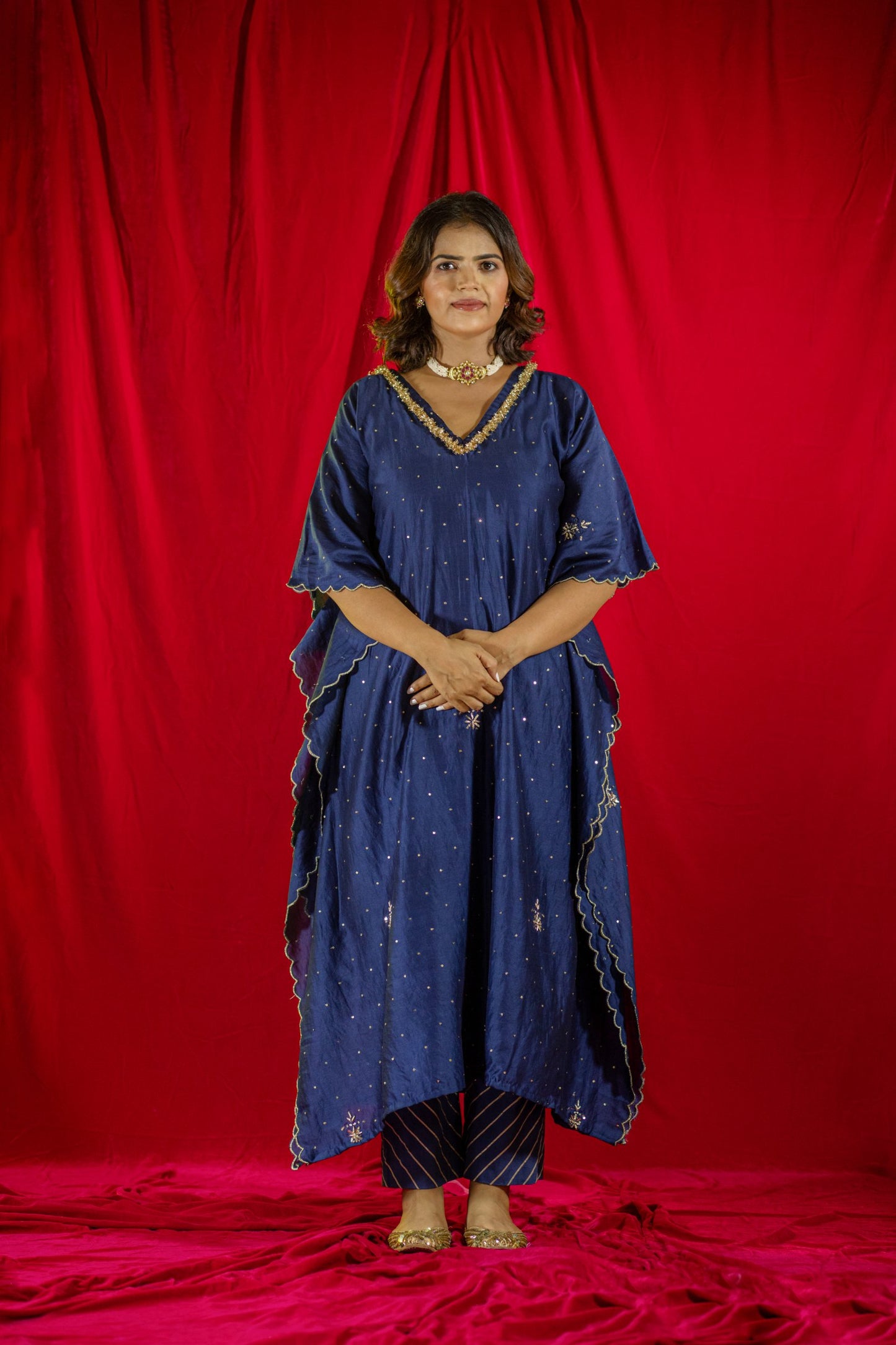 Midnight Blue Chanderi Kaftan Set