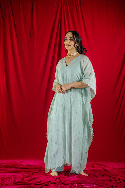 Light Blue Handloom Kaftan Set