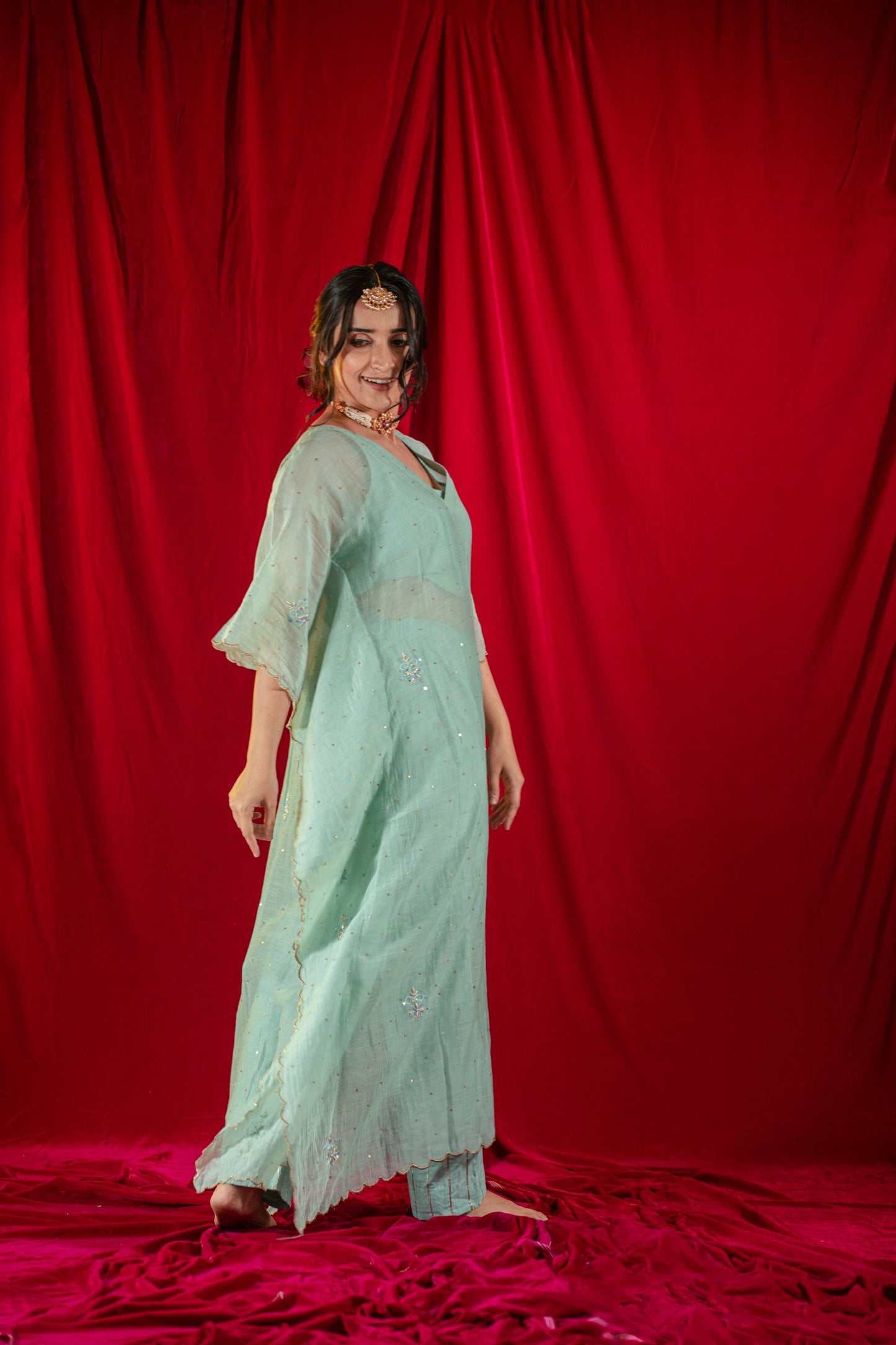 Light Blue Handloom Kaftan Set