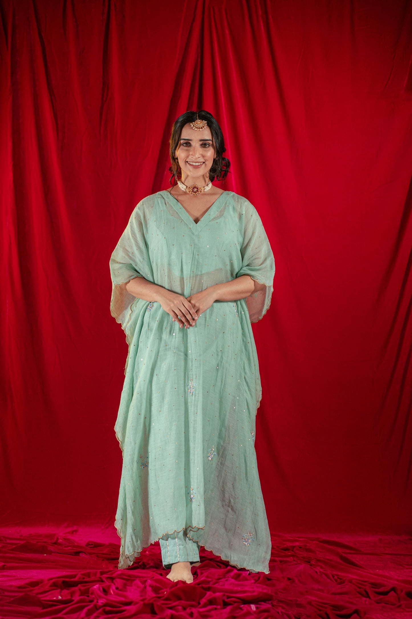 Light Blue Handloom Kaftan Set