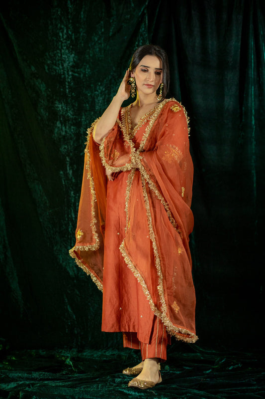 Rust Gota Patti Kurta Set