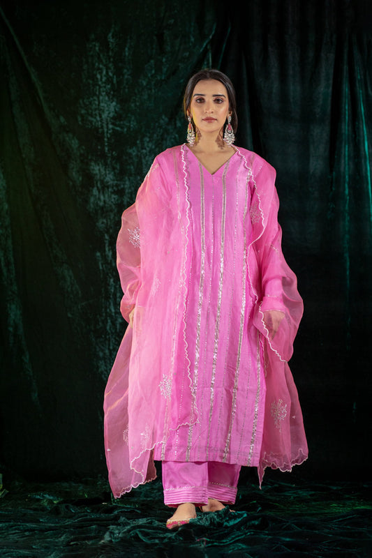 Pink Gota Lines Kurta Set