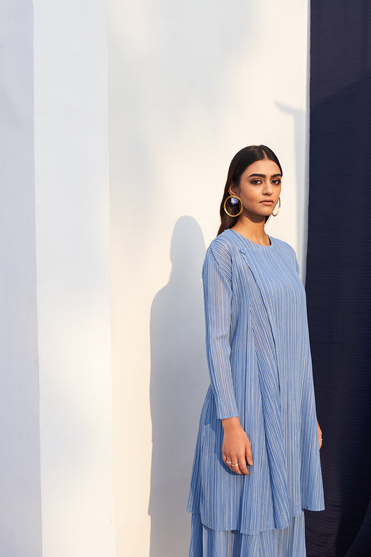 POWDER BLUE FLAP BUTTON KURTI SET