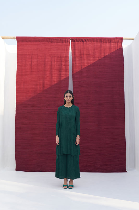 DARK GREEN FLAP BUTTON KURTI SET