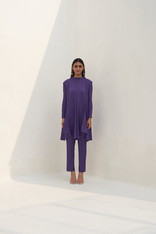 PURPLE CRUSHED SLEEVES KURTI SET