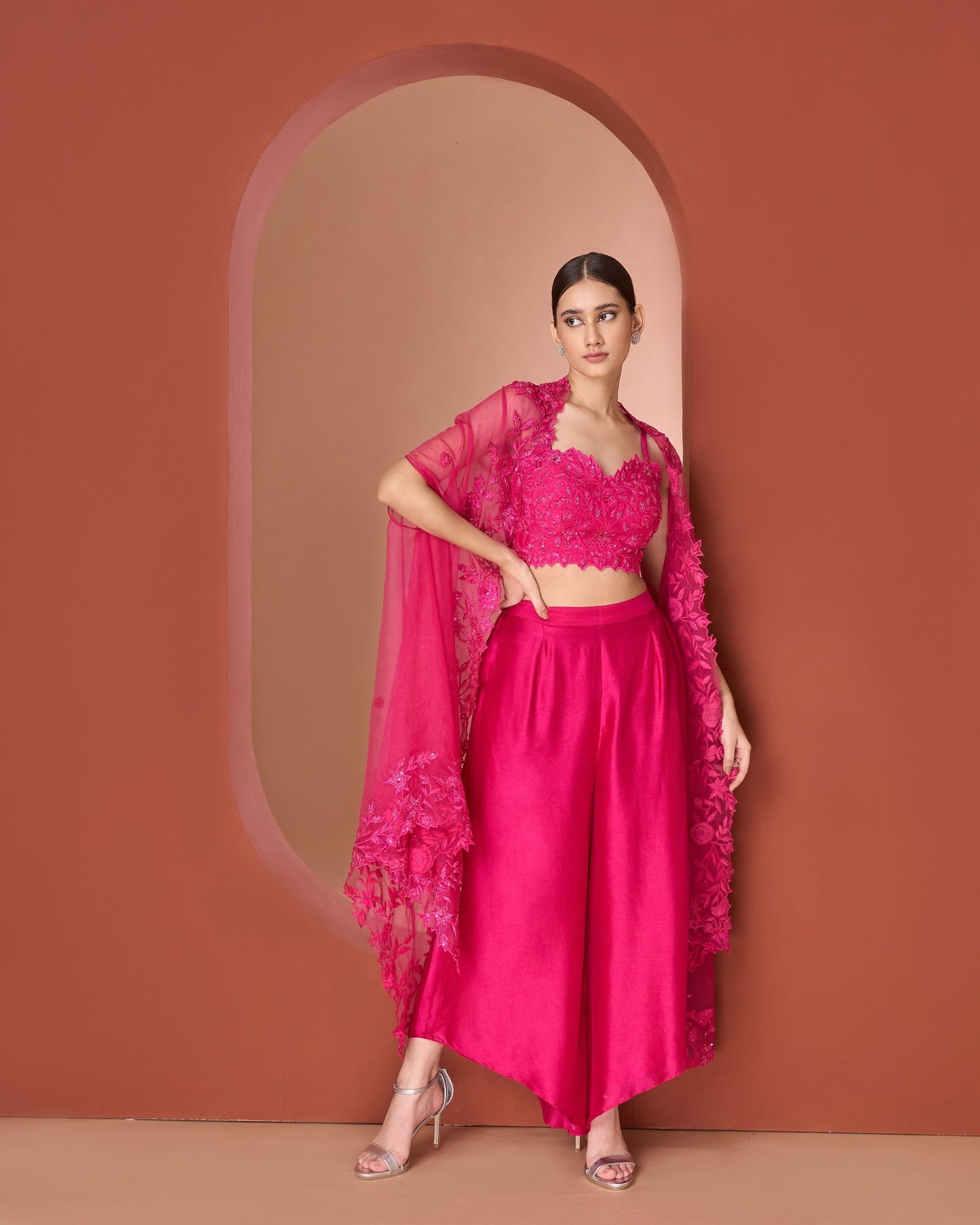 Fuchsia Pink Cape Sharara Set