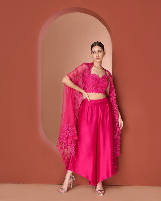 Fuchsia Pink Cape Sharara Set