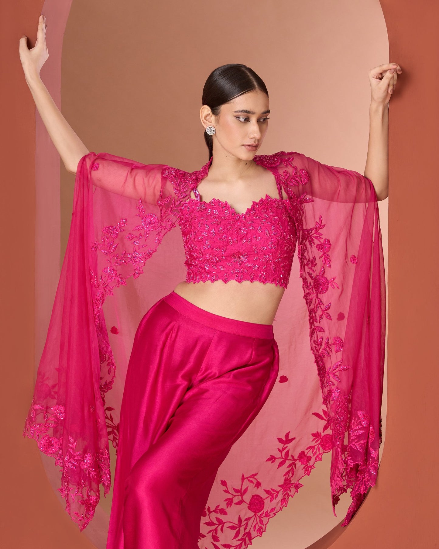 Fuchsia Pink Cape Sharara Set