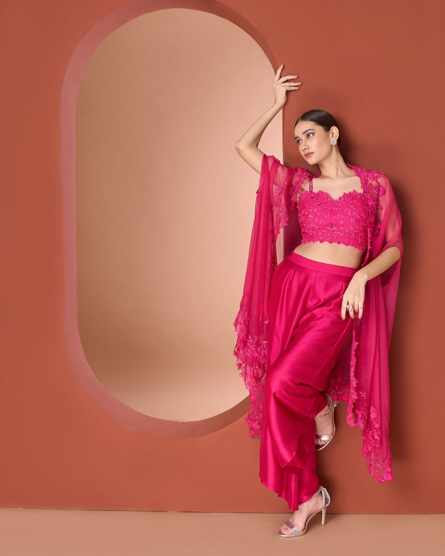 Fuchsia Pink Cape Sharara Set