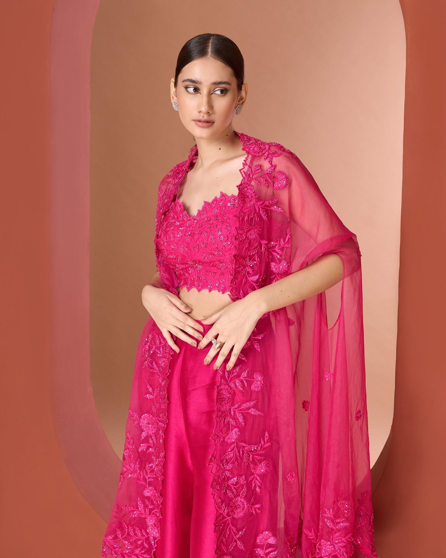 Fuchsia Pink Cape Sharara Set