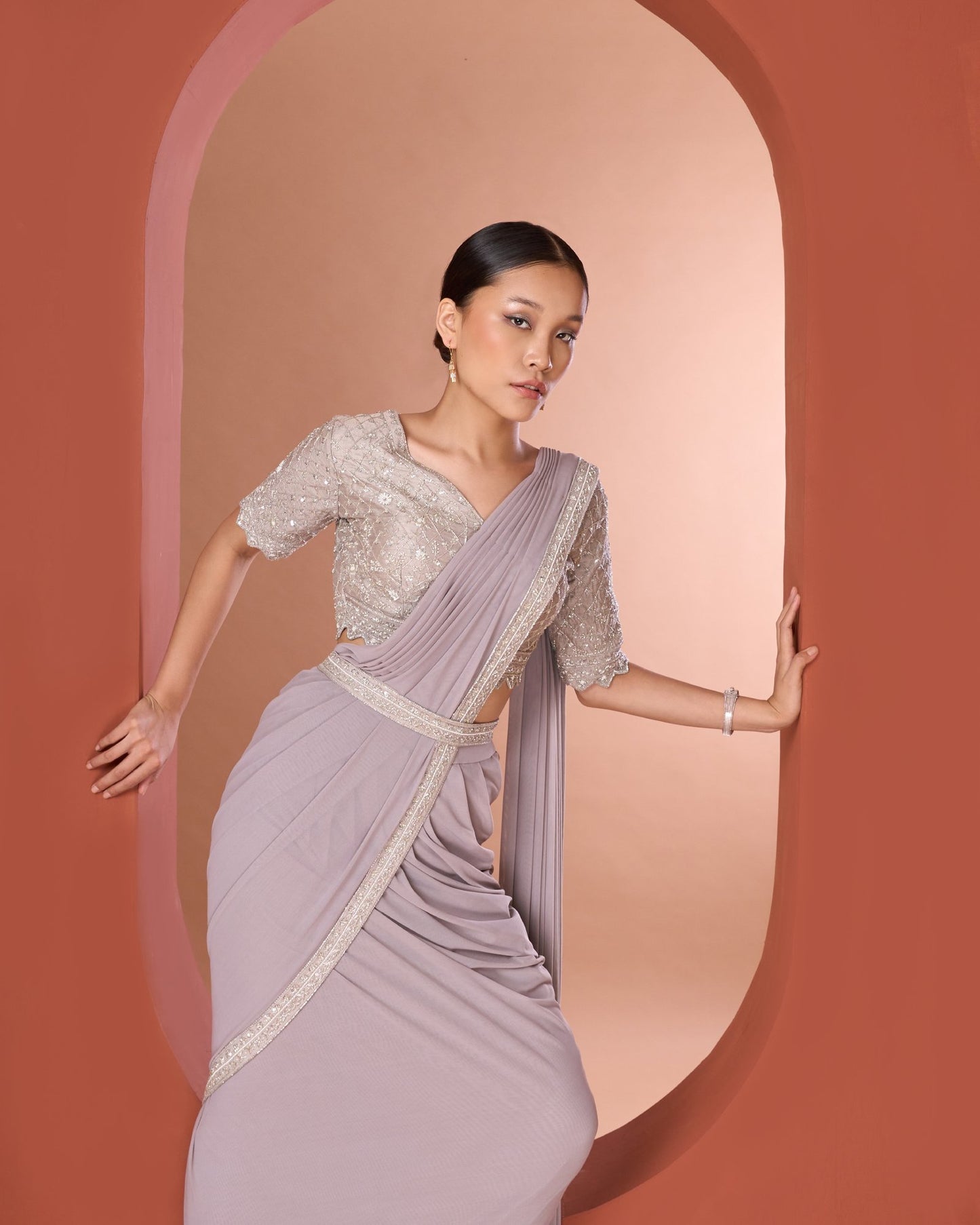 Light Grey Draped Saree