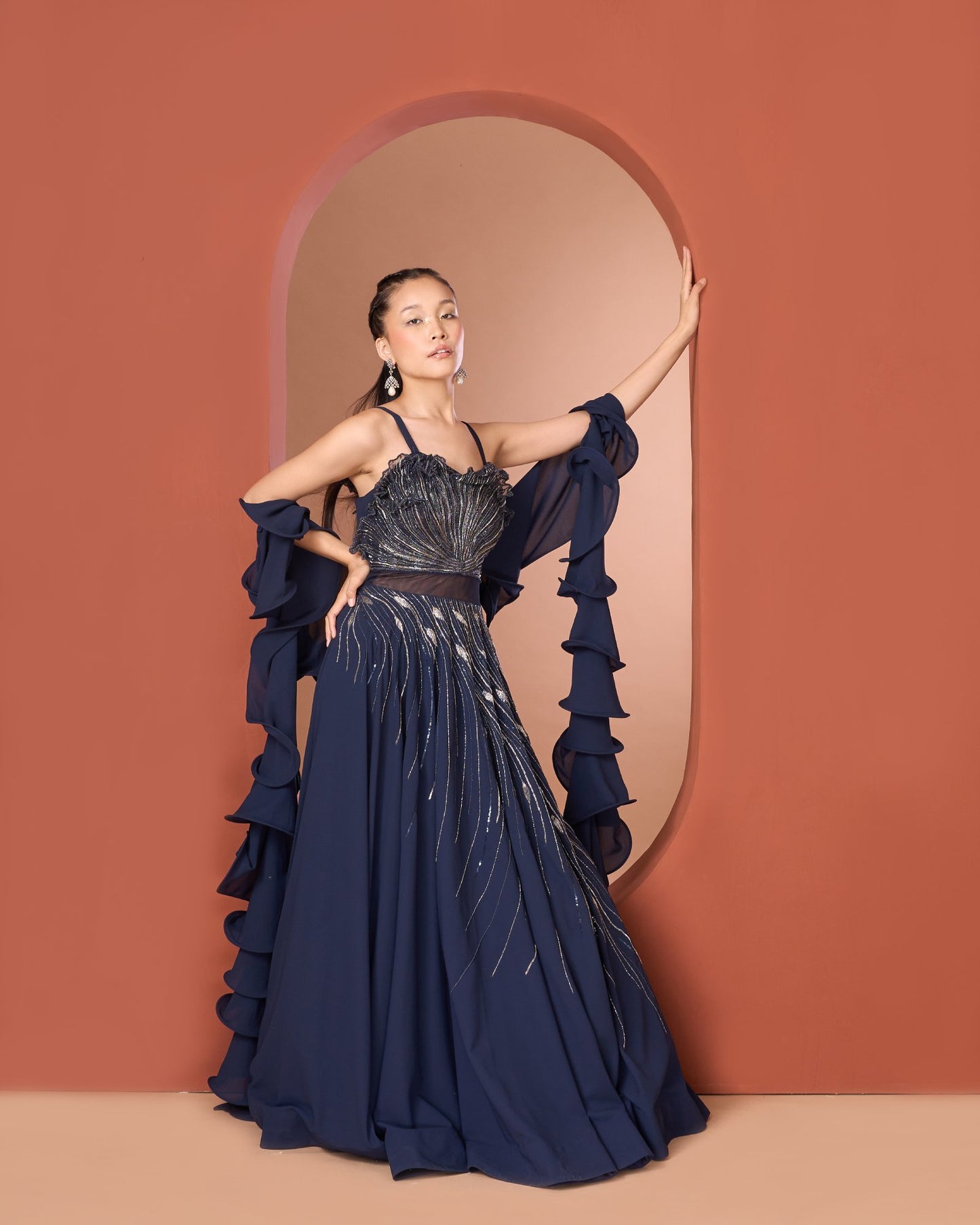 Midnight Blue Gown with 3D Yoke