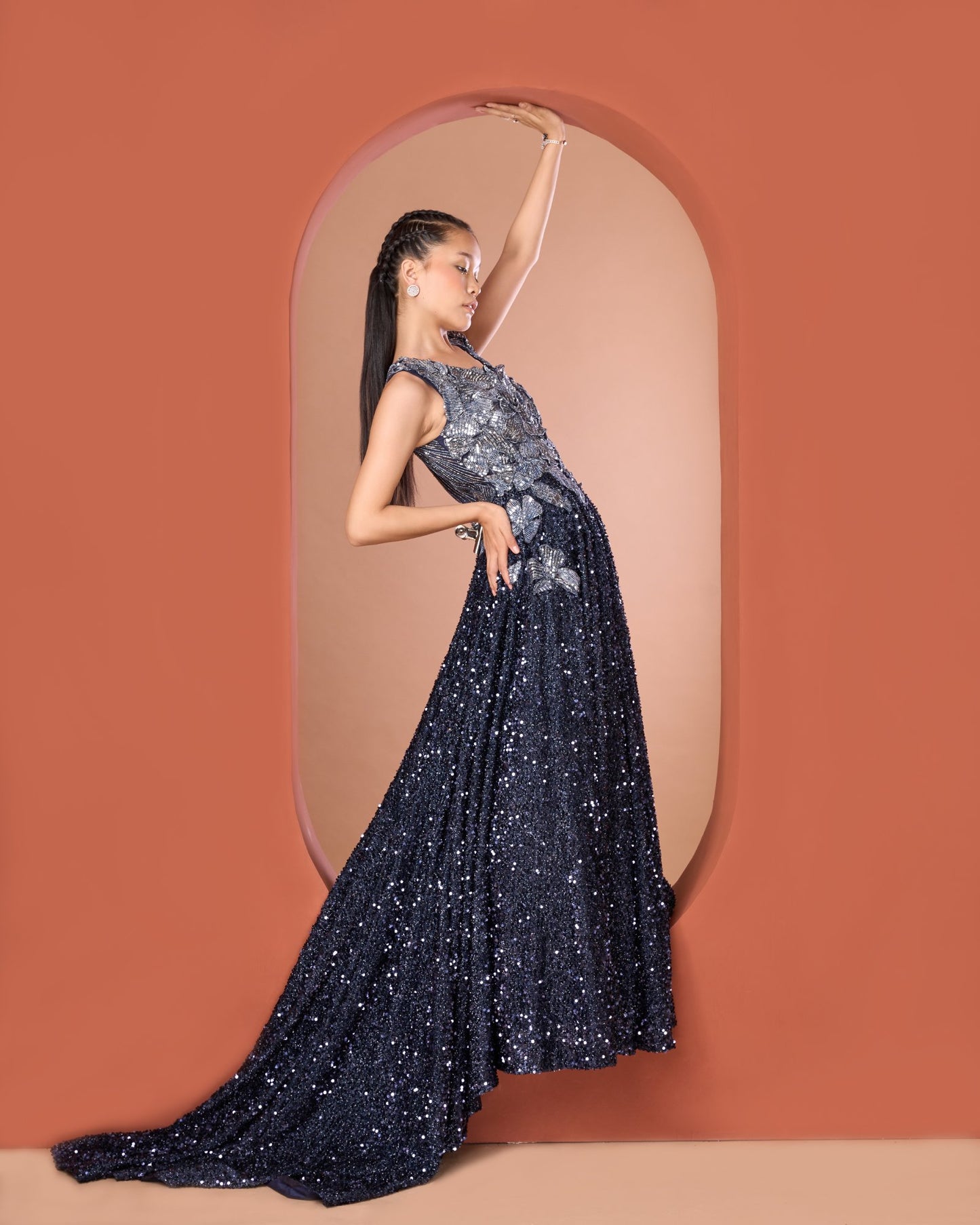 Midnight Blue Heavy Sequin Work Gown