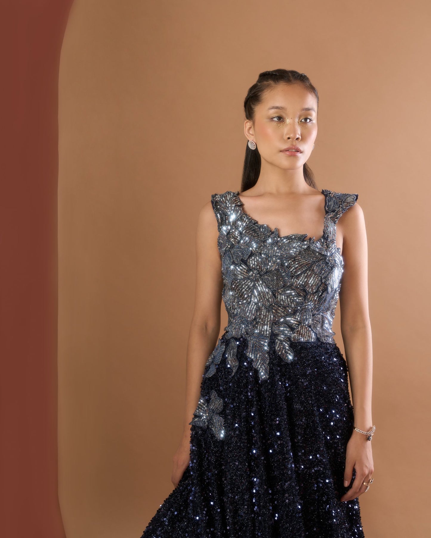 Midnight Blue Heavy Sequin Work Gown