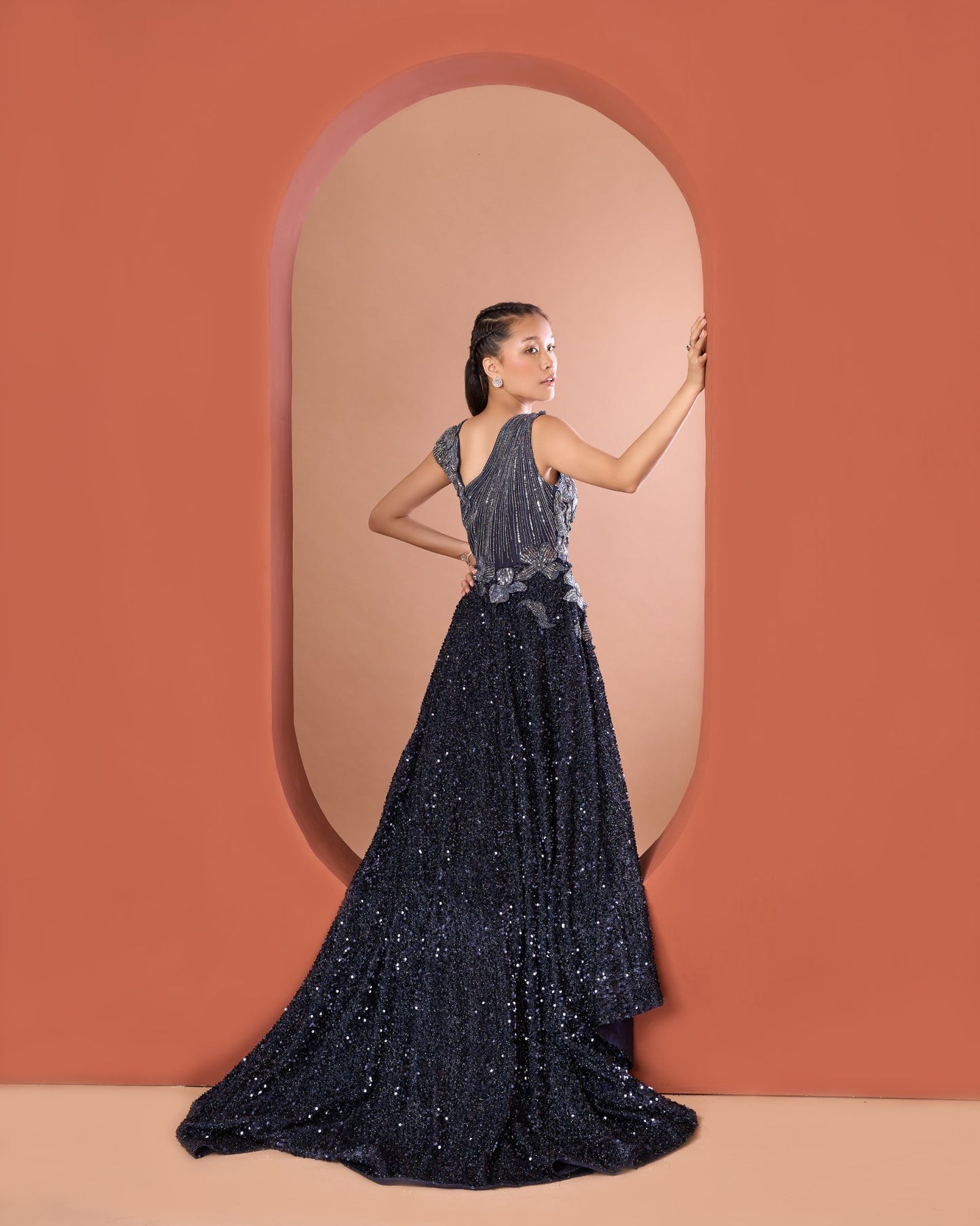 Midnight Blue Heavy Sequin Work Gown